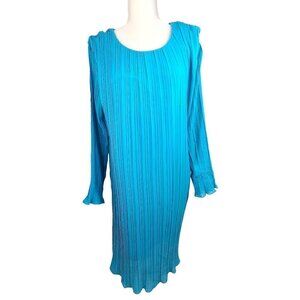 Women's Aqua Blue Pleated Retro Long Sleeve Maxi Maternity Dress SM Brand